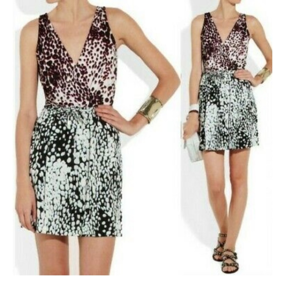 DIANE VON FURSTENBERG Oblixe Leopard Cheetah Animal Sleeveless Wrap Dress Size 2